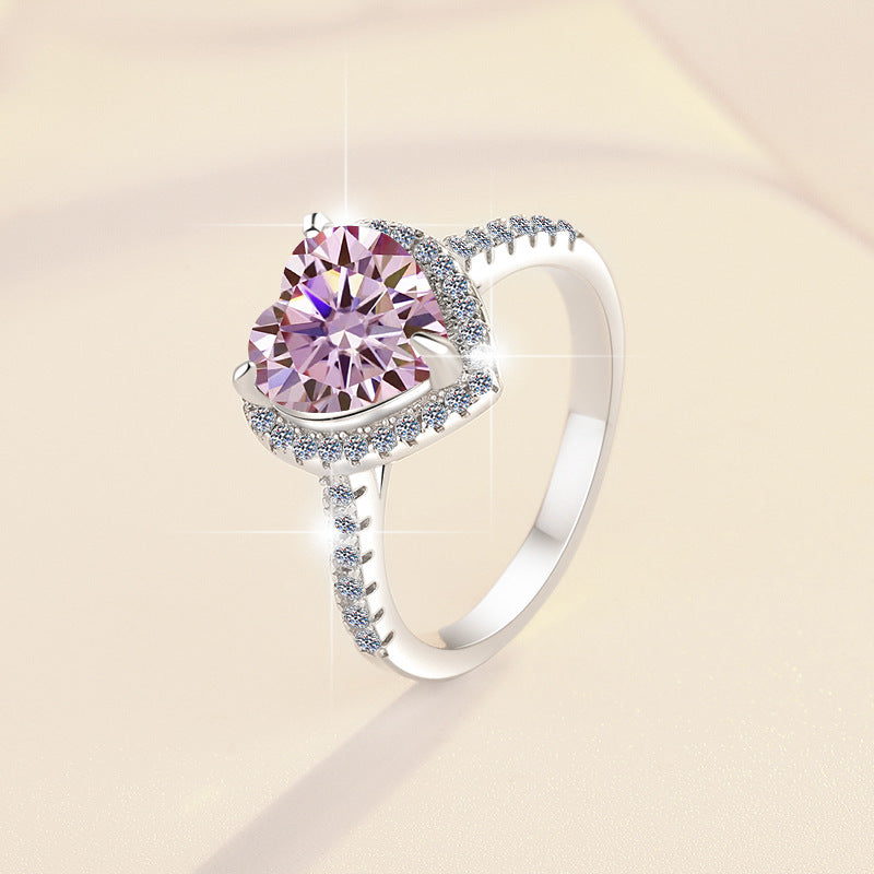 Pink Heart-Shaped Moissanite Ring – 925 Sterling Silver, Niche & Sophisticated "Affordable Luxury" Style