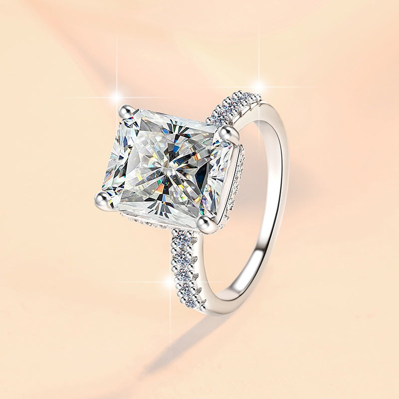 Radiant-cut 5-carat/10-carat oversized square-cut simulated moissanite ring – 925 sterling silver women's ring