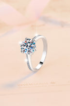 GRA Moissanite Ring – 925 Sterling Silver, Adjustable Open Band, Classic Six-Prong Crown Setting