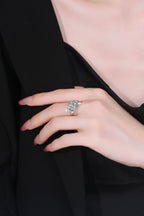 "Old Money" style S925 sterling silver ring for women—sophisticated dual-stone design featuring high-quality moissanite.