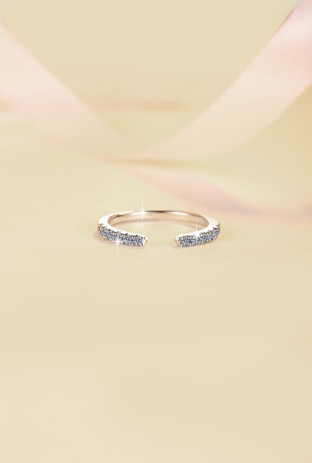 Korean-style trendy 925 sterling silver open ring for women; stackable row-style design, 18K gold-plated, versatile Moissanite silver jewelry.