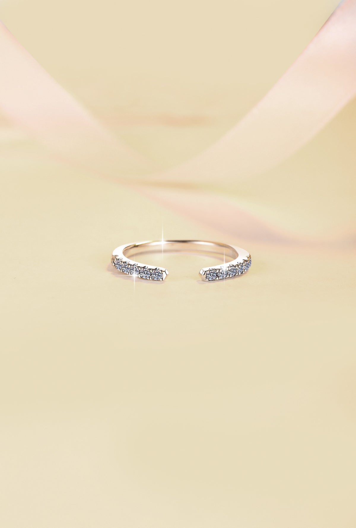Korean-style trendy 925 sterling silver open ring for women; stackable row-style design, 18K gold-plated, versatile Moissanite silver jewelry.
