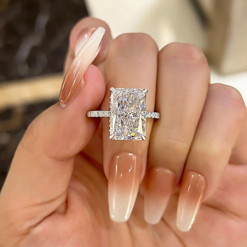 s925纯银超闪冰花切锆石戒指套装欧美跨境高品质轻奢ins套戒指环