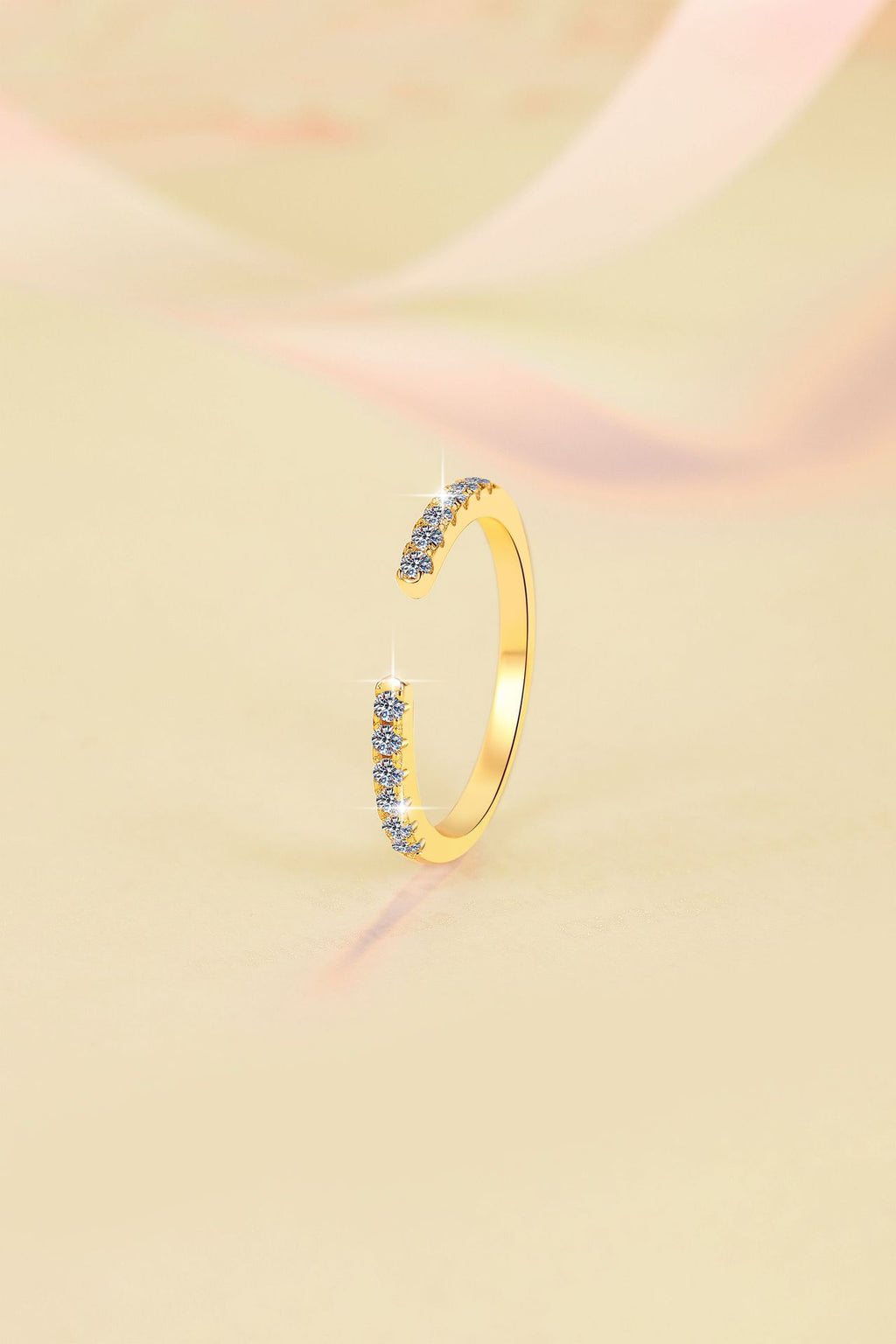 Korean-style trendy 925 sterling silver open ring for women; stackable row-style design, 18K gold-plated, versatile Moissanite silver jewelry.