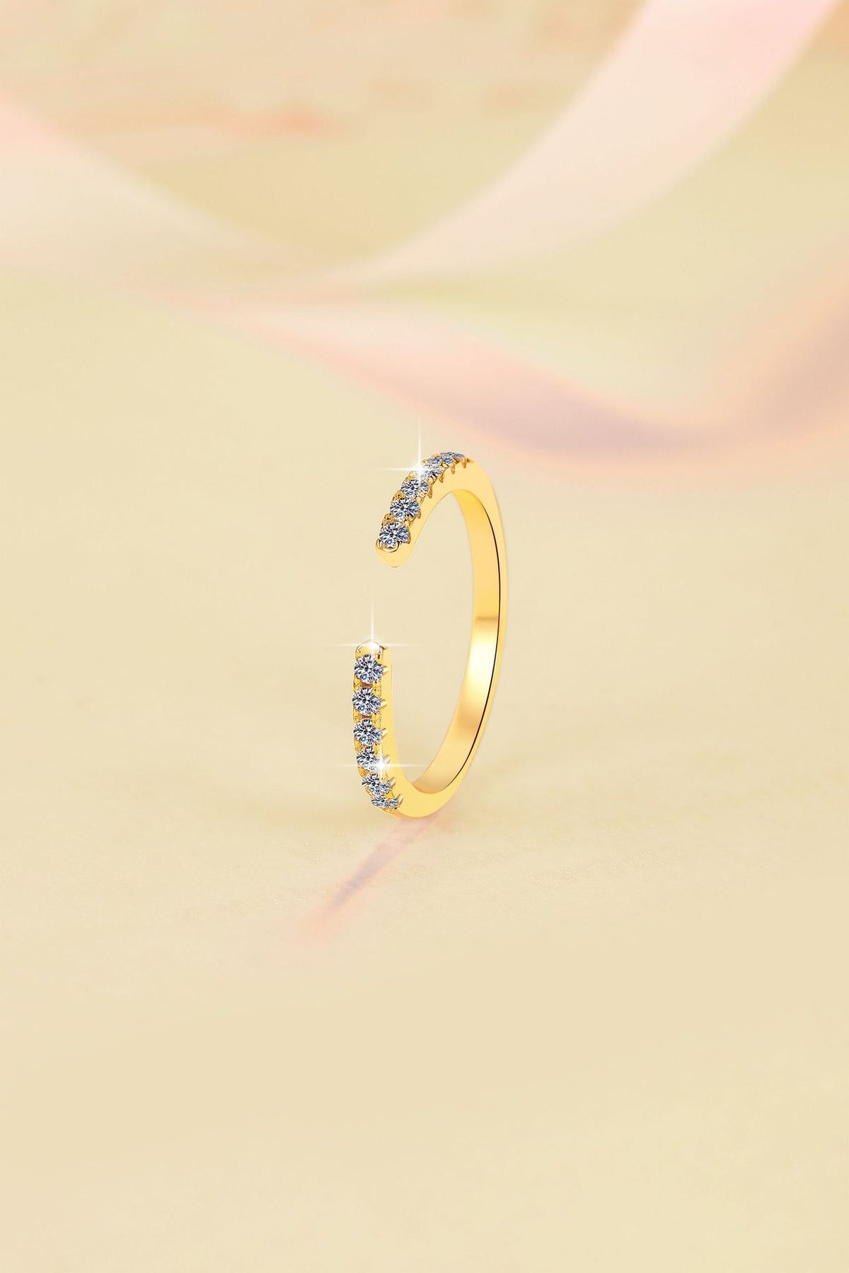 Korean-style trendy 925 sterling silver open ring for women; stackable row-style design, 18K gold-plated, versatile Moissanite silver jewelry.