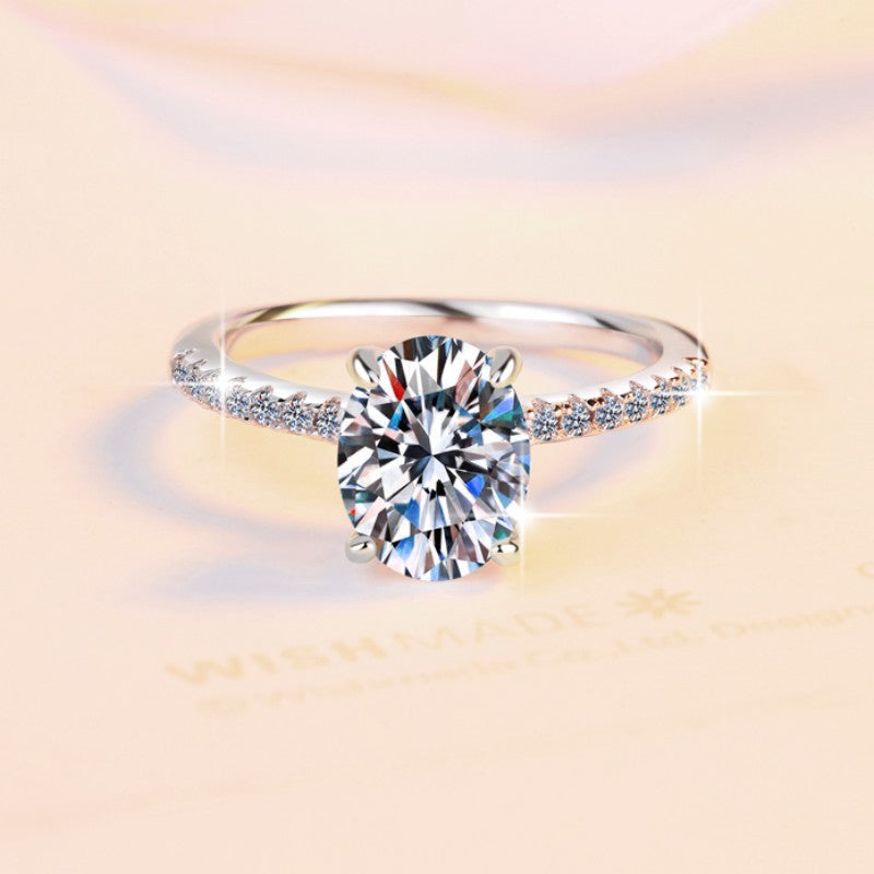 925 Sterling Silver Ring – Oval 2-Carat Moissanite "Pigeon's Egg" Style