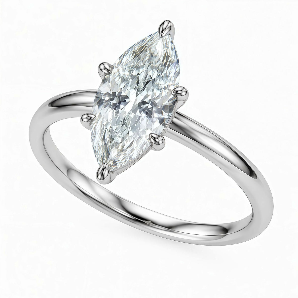 Minimalist and stylish Marquise-cut Moissanite ring with a six-prong setting, crafted from S925 sterling silver.