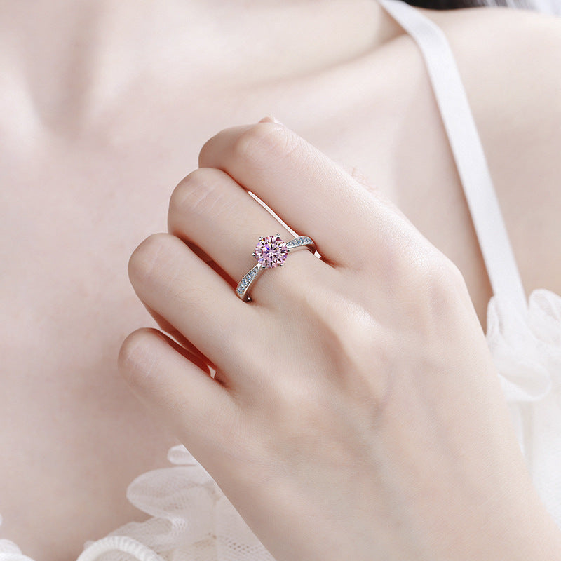 GRA Moissanite Ring – 925 Sterling Silver, Adjustable Open Band, Classic Six-Prong Crown Setting