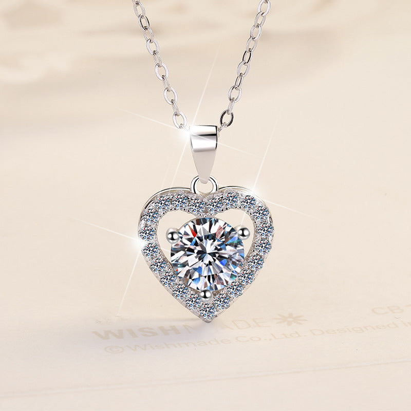 S925 Sterling Silver Necklace with 1-Carat Heart-Shaped Moissanite Pendant (18K Gold Plated) – Collarbone Chain