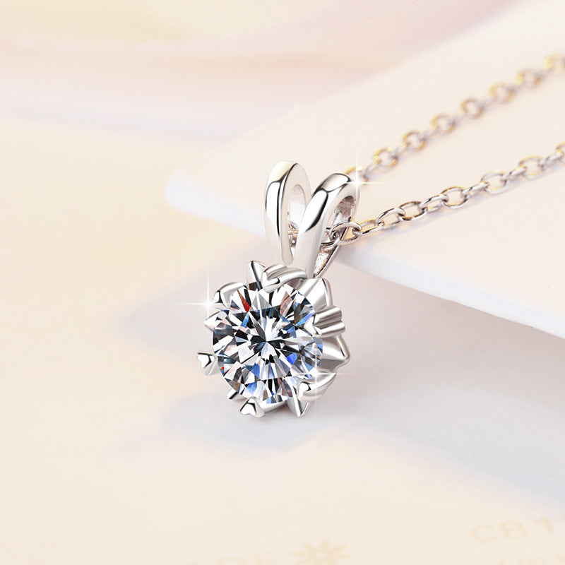 Moissanite Snowflake Pendant Necklace (1, 2, or 3 Carat) – Stylish, Minimalist, Best-Selling 925 Sterling Silver Collarbone Chain