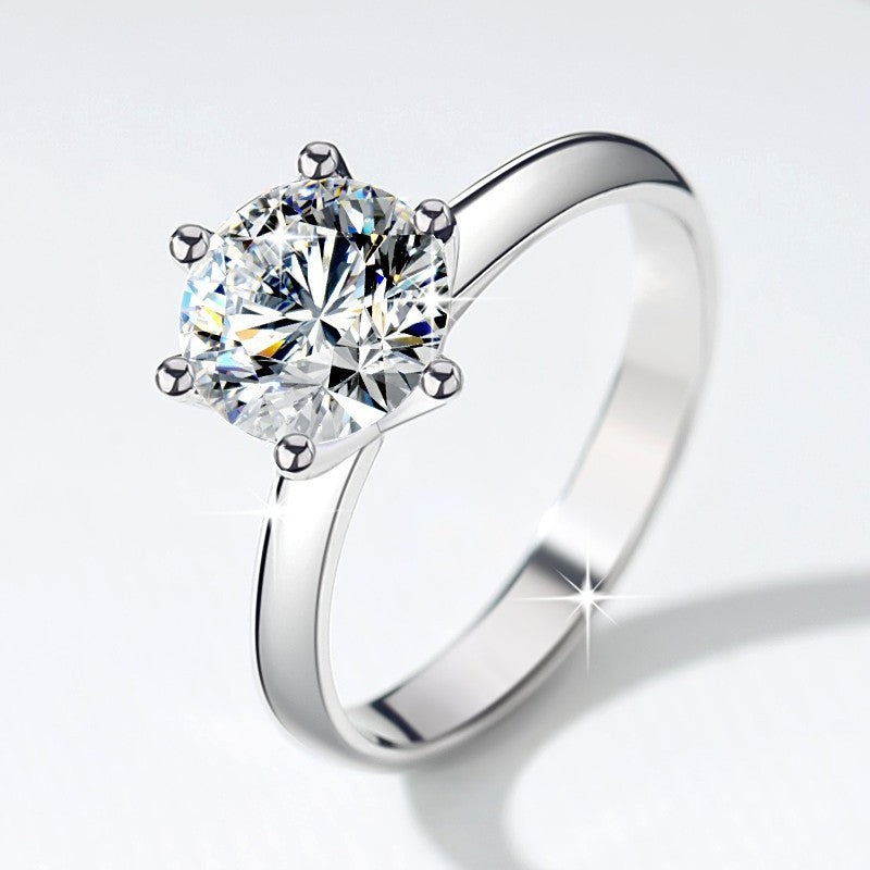 Tiffany-style 6-prong moissanite ring (1.235 carat) – simulated diamond wedding ring, S925 sterling silver band.