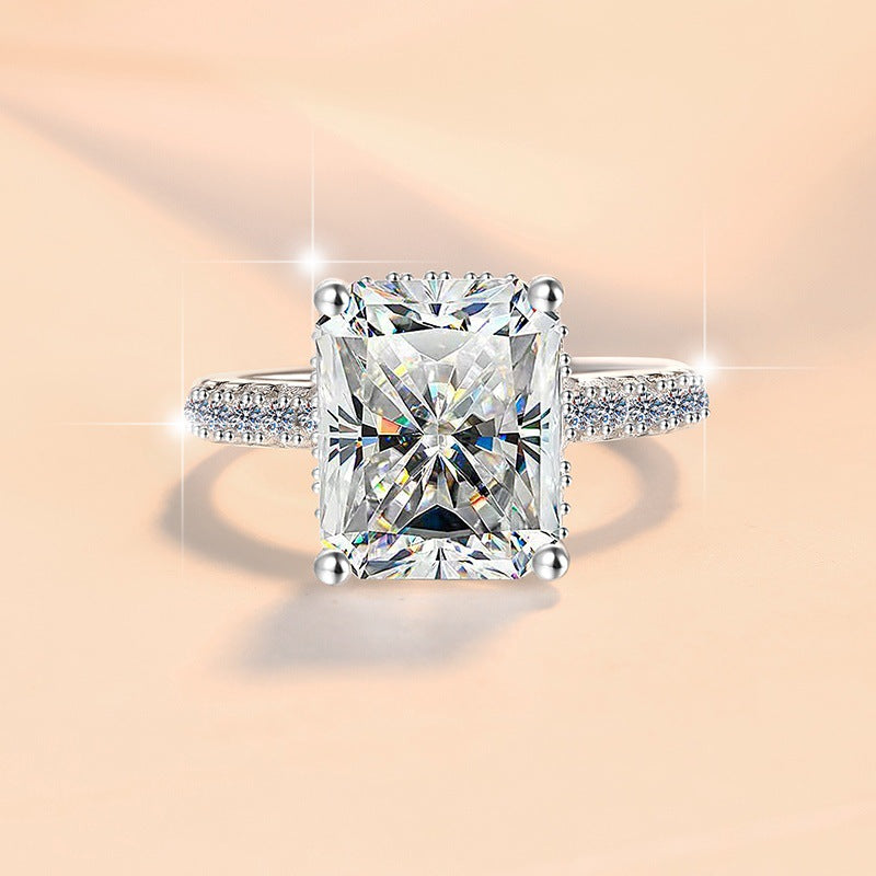Radiant-cut 5-carat/10-carat oversized square-cut simulated moissanite ring – 925 sterling silver women's ring
