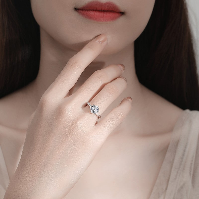 Tiffany-style 6-prong moissanite ring (1.235 carat) – simulated diamond wedding ring, S925 sterling silver band.