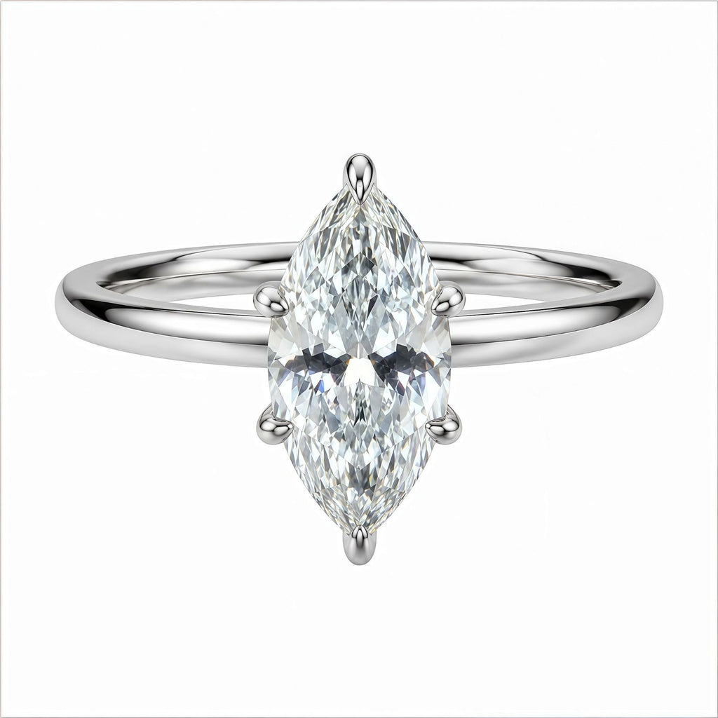 Minimalist and stylish Marquise-cut Moissanite ring with a six-prong setting, crafted from S925 sterling silver.