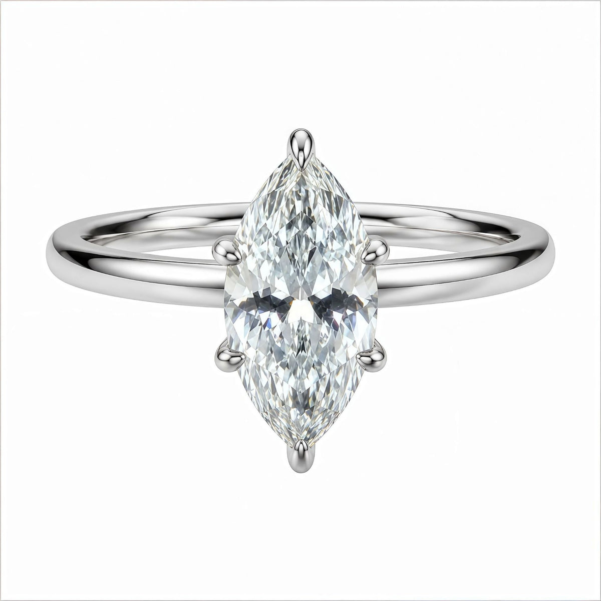 Minimalist and stylish Marquise-cut Moissanite ring with a six-prong setting, crafted from S925 sterling silver.