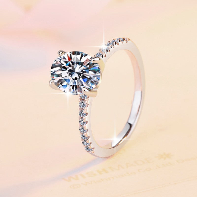 925 Sterling Silver Ring – Oval 2-Carat Moissanite "Pigeon's Egg" Style