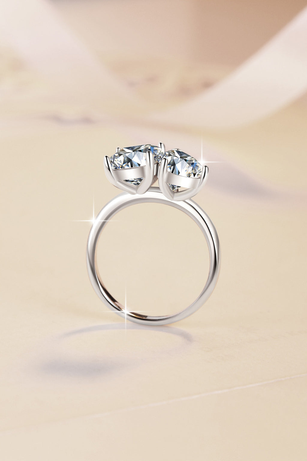 "Old Money" style S925 sterling silver ring for women—sophisticated dual-stone design featuring high-quality moissanite.