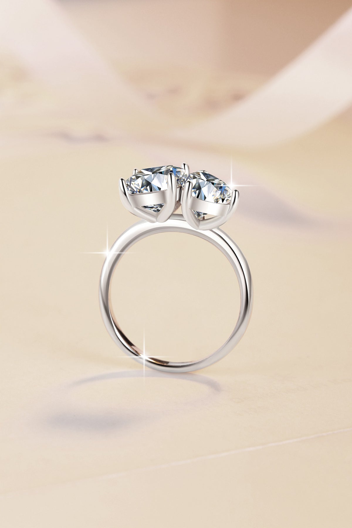 "Old Money" style S925 sterling silver ring for women—sophisticated dual-stone design featuring high-quality moissanite.