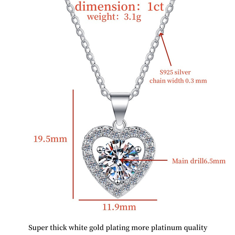 S925 Sterling Silver Necklace with 1-Carat Heart-Shaped Moissanite Pendant (18K Gold Plated) – Collarbone Chain