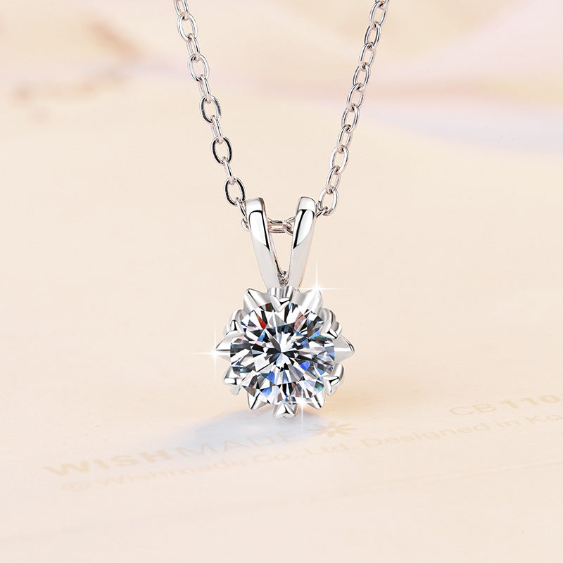 Moissanite Snowflake Pendant Necklace (1, 2, or 3 Carat) – Stylish, Minimalist, Best-Selling 925 Sterling Silver Collarbone Chain