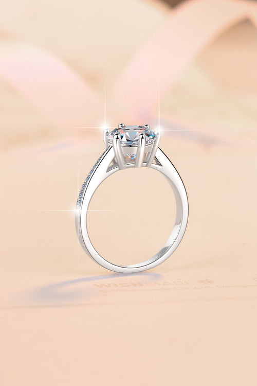 GRA Moissanite Ring – 925 Sterling Silver, Adjustable Open Band, Classic Six-Prong Crown Setting