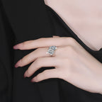 "Old Money" style S925 sterling silver ring for women—sophisticated dual-stone design featuring high-quality moissanite.