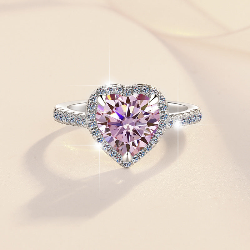 Pink Heart-Shaped Moissanite Ring – 925 Sterling Silver, Niche & Sophisticated "Affordable Luxury" Style
