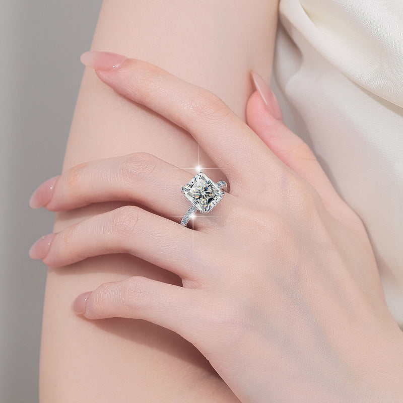 Radiant-cut 5-carat/10-carat oversized square-cut simulated moissanite ring – 925 sterling silver women's ring
