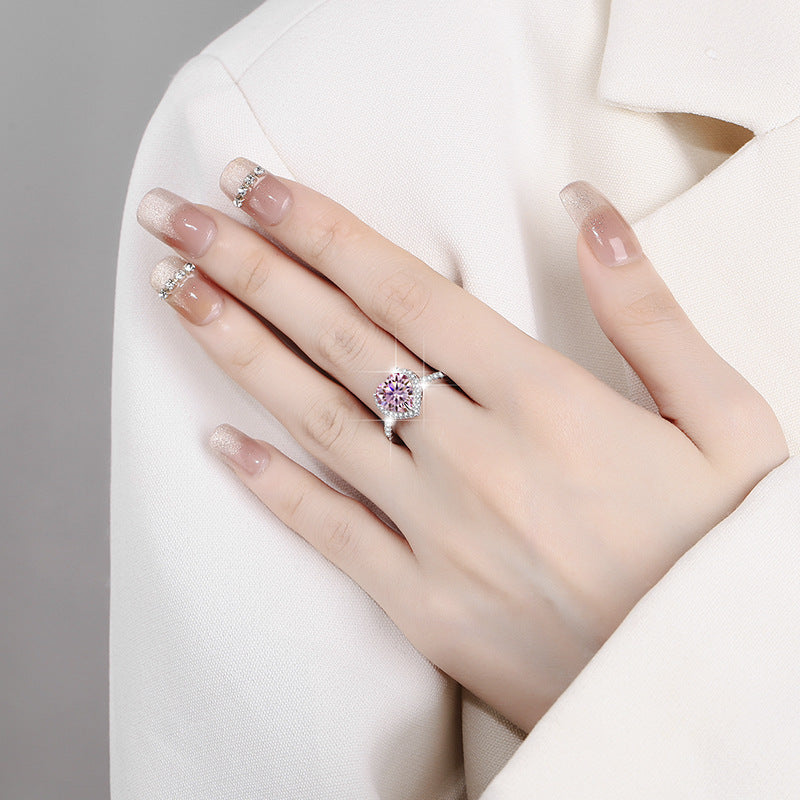 Pink Heart-Shaped Moissanite Ring – 925 Sterling Silver, Niche & Sophisticated "Affordable Luxury" Style