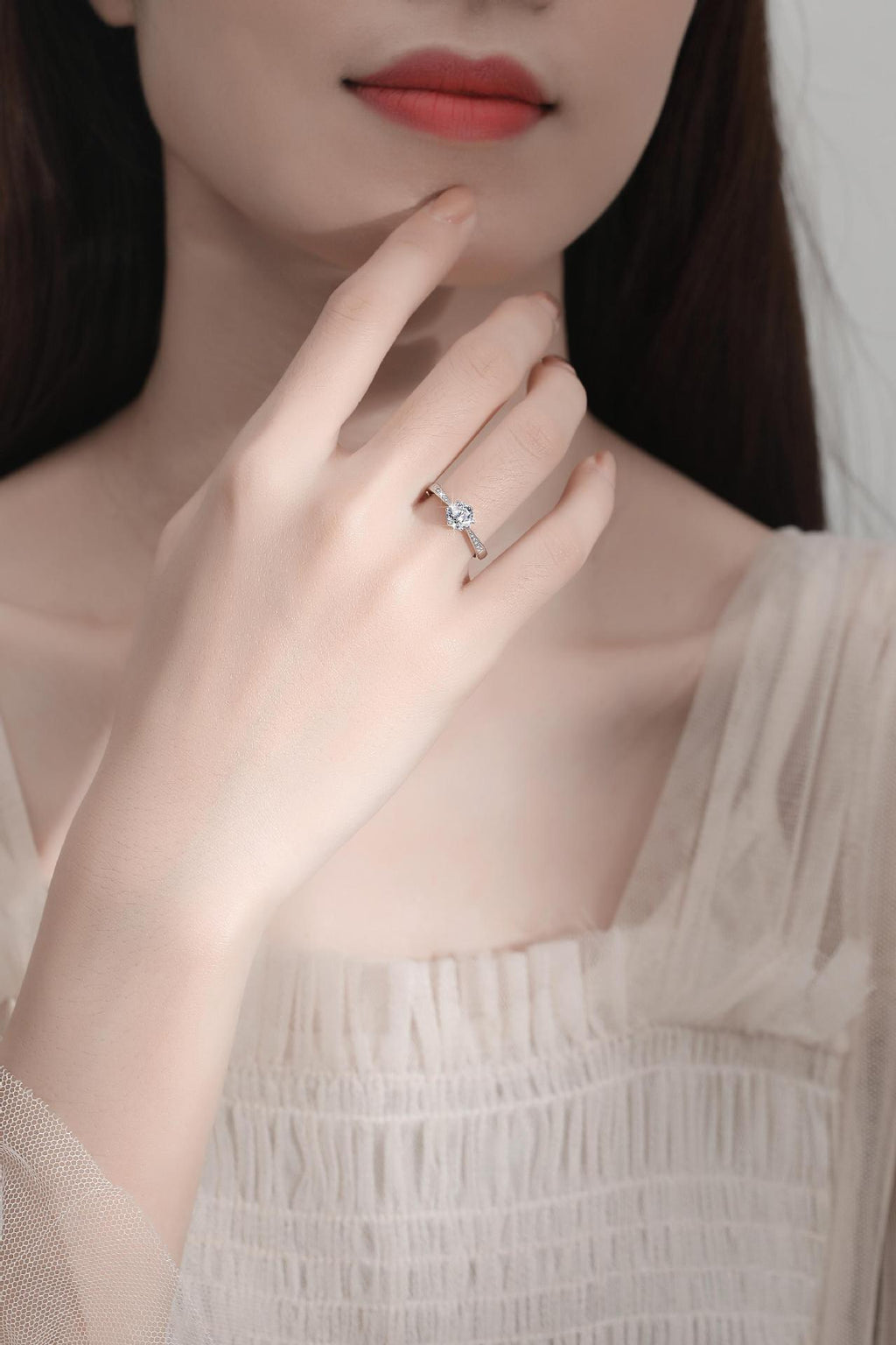 GRA Moissanite Ring – 925 Sterling Silver, Adjustable Open Band, Classic Six-Prong Crown Setting