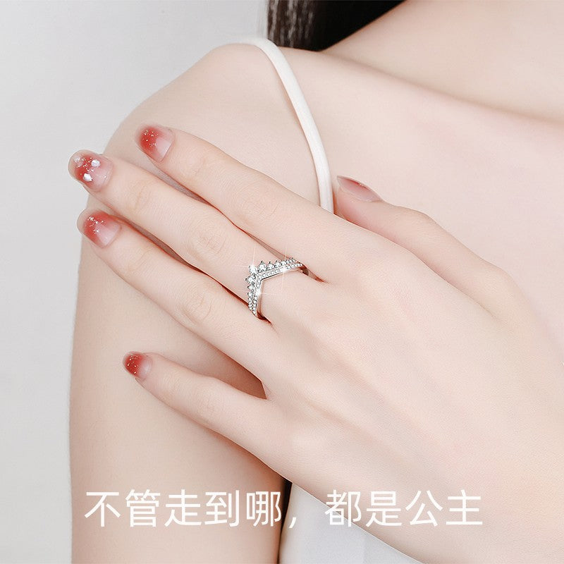 S925 Sterling Silver Princess Crown Ring – Elegant, Girlish, and Stackable