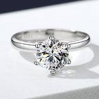 Tiffany-style 6-prong moissanite ring (1.235 carat) – simulated diamond wedding ring, S925 sterling silver band.