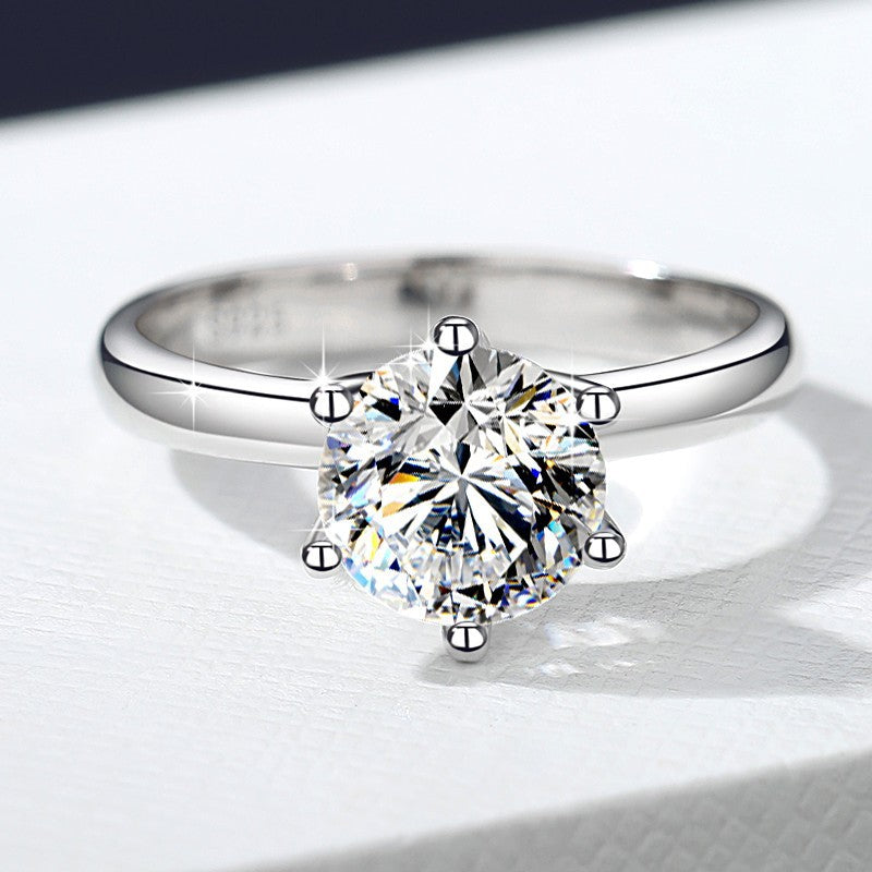 Tiffany-style 6-prong moissanite ring (1.235 carat) – simulated diamond wedding ring, S925 sterling silver band.