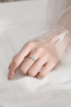 GRA Moissanite Ring – 925 Sterling Silver, Adjustable Open Band, Classic Six-Prong Crown Setting