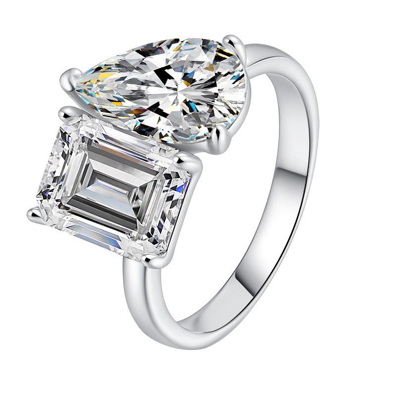"Old Money" style S925 sterling silver ring for women—sophisticated dual-stone design featuring high-quality moissanite.