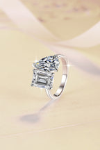 "Old Money" style S925 sterling silver ring for women—sophisticated dual-stone design featuring high-quality moissanite.