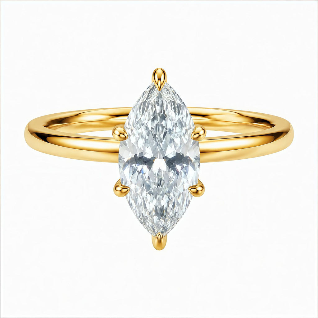 Minimalist and stylish Marquise-cut Moissanite ring with a six-prong setting, crafted from S925 sterling silver.
